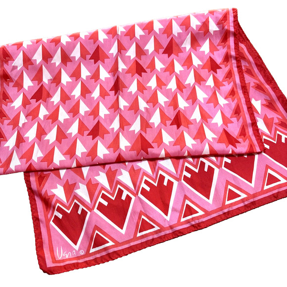 Vintage VERA Pink Red & White Silky Scarf Abstract Artsy Long Rectangle Abstract - Picture 1 of 7